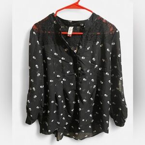No Boundaries Black Sheer Skull-Print Blouse
